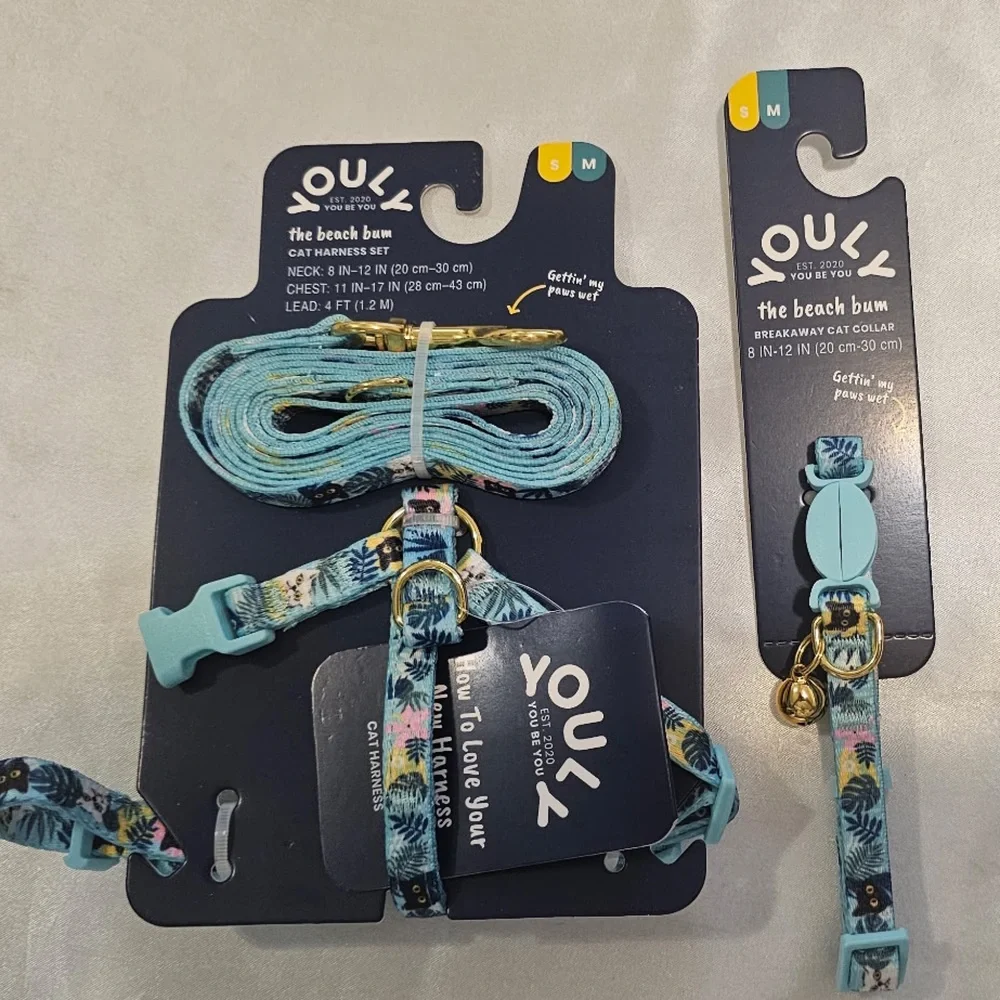 Youly the beach bum Tropical Cat Harness and Leash Set w/Collar (S/M)